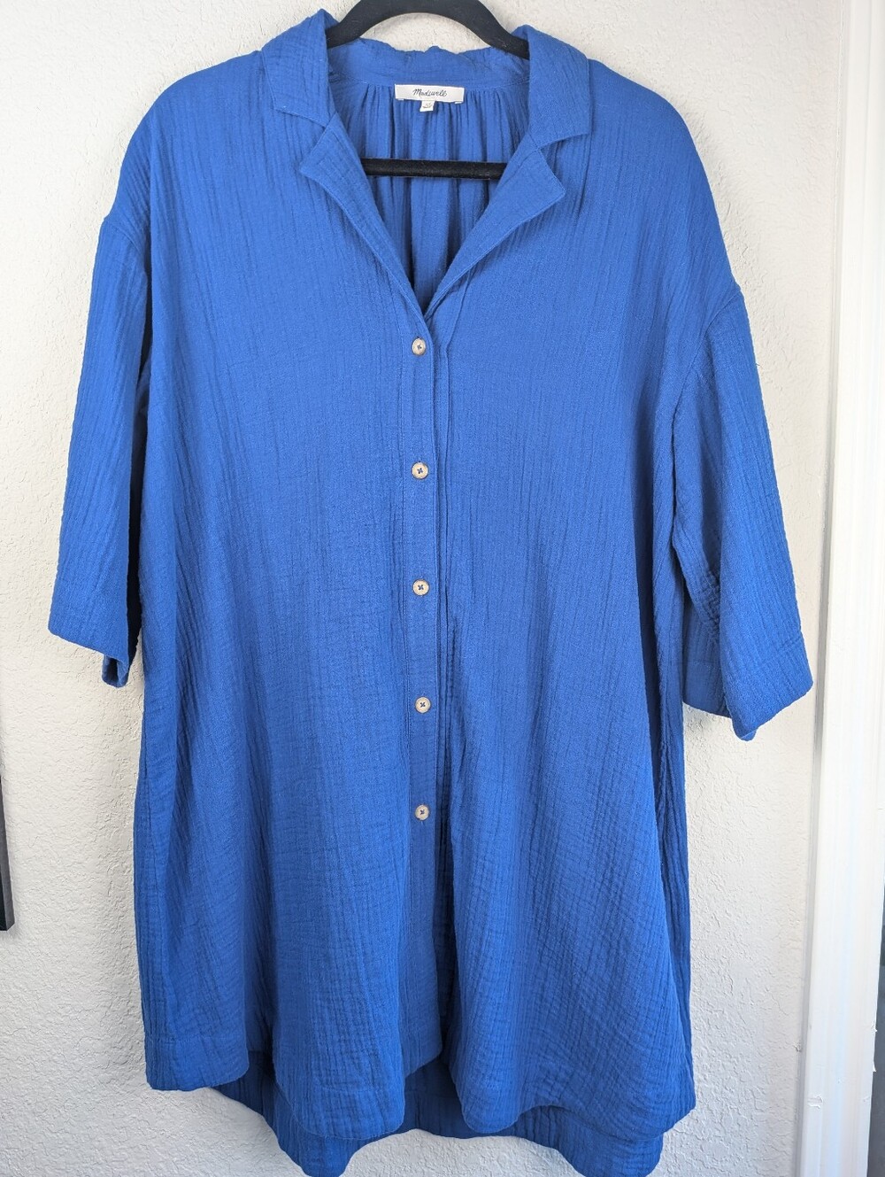 Madewell Crinkle Cotton Cover-Up Mini Shirtdress XS  Oasis Blue Like New